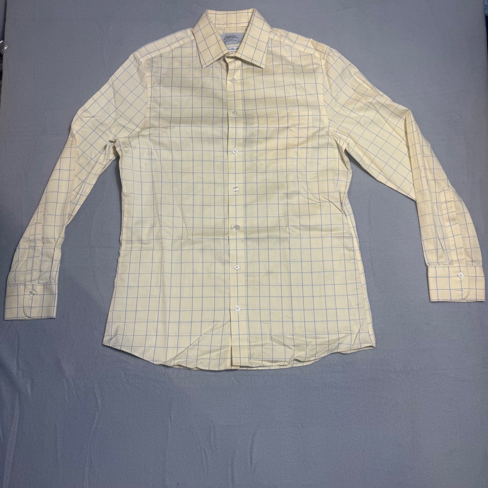 Charles Tyrwhitt Non Iron Slim Fit Men Dress Shirt 15.5/34 Yellow Excellent